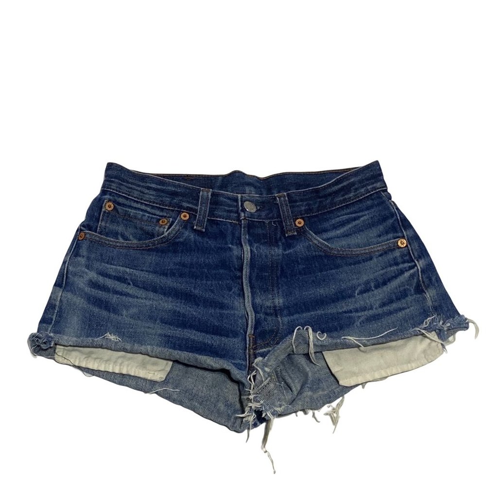 Levi's Distressed Button Fly Cut Off Jean Short Size 28 Medium Wash EUC
